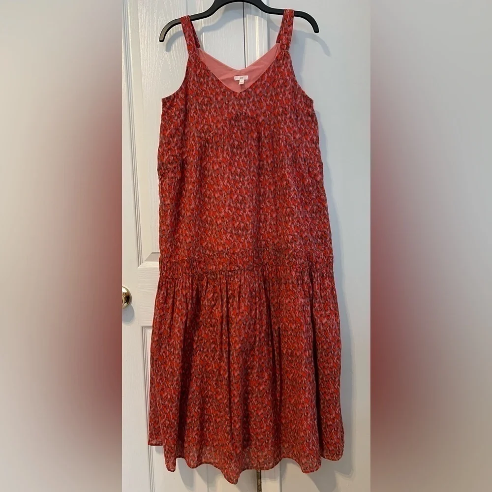 Joie V-Neck Tiered Maxi Dress Sleeveless Tea Rose Red Floral Lined 100% Cotton S - Picture 3 of 12